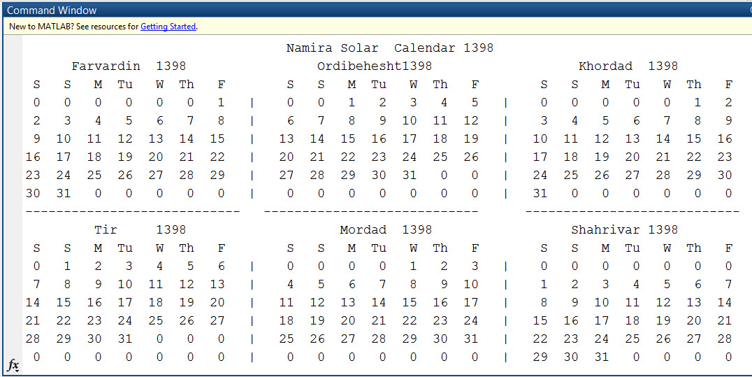 فروش پروژه تقویم شمسی با نرم افزار MATLAB